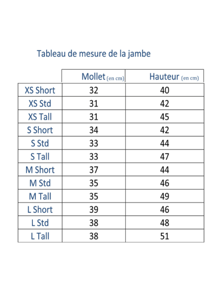 Mini-Chaps Jump'In GUIDE TAILLES