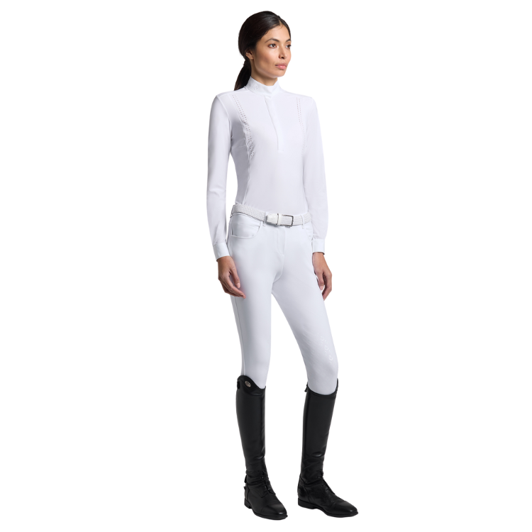 Polo Cavalleria Toscana Perforated L/S BLANC