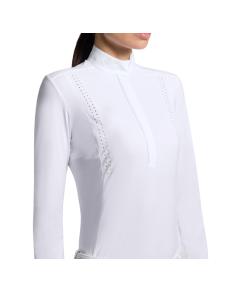 Polo Cavalleria Toscana Perforated L/S BLANC