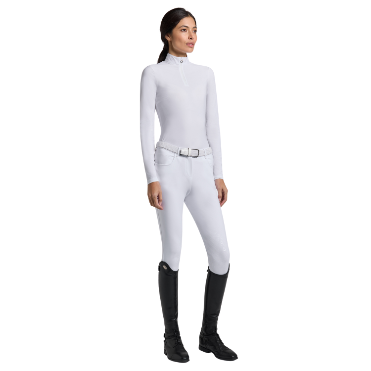 Polo Cavalleria Toscana Warm Jacquard Insert L/S BLANC
