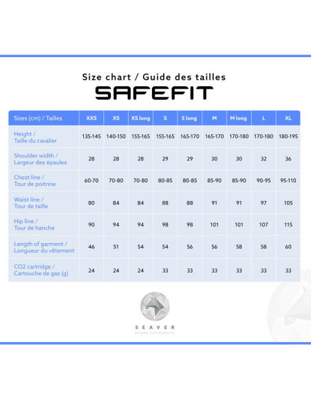 Gilet Airbag Seaver Safe It Crystal Rain guide des tailles