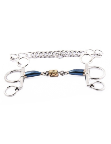 Mors Pelham Jump'In Petites Branches Blue Steel Double Brisure Cuivre