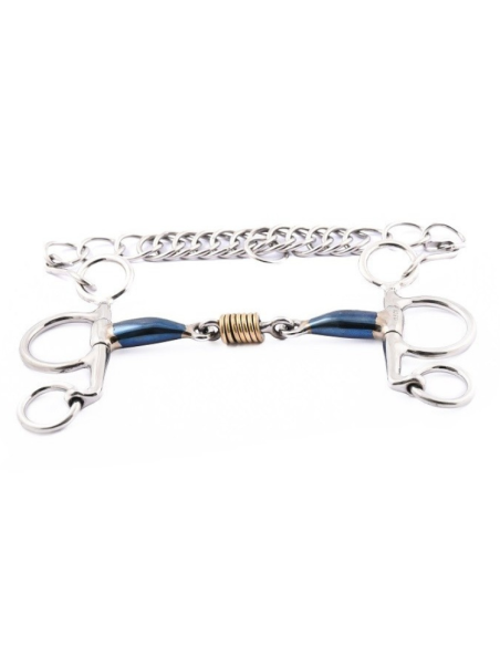 Mors Pelham Jump'In Petites Branches Blue Steel Double Brisure Cuivre