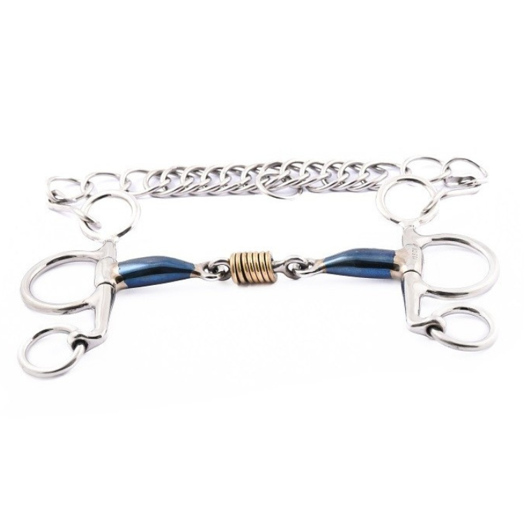 Mors Pelham Jump'In Petites Branches Blue Steel Double Brisure Cuivre