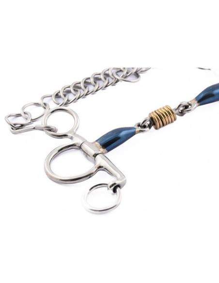 Mors Pelham Jump'In Petites Branches Blue Steel Double Brisure Cuivre