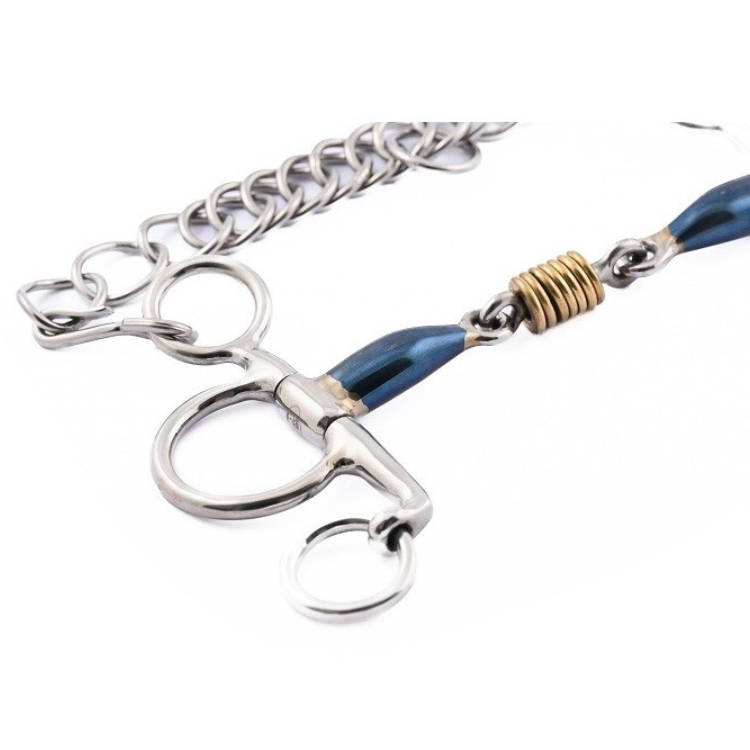 Mors Pelham Jump'In Petites Branches Blue Steel Double Brisure Cuivre