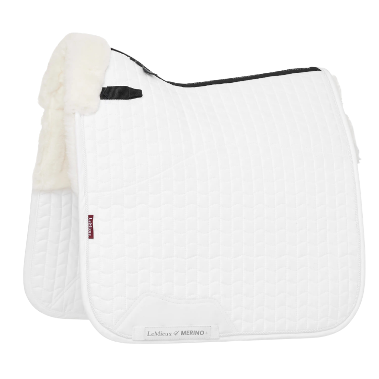 Tapis De Selle LeMieux & Amortisseur Intégré Merino+ Suédine Dressage BLANC