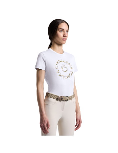 T-Shirt Cavalleria Toscana Floral Embroidery BLANC