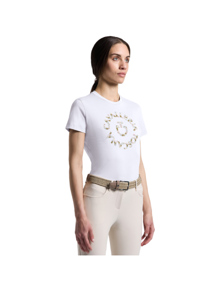 T-Shirt Cavalleria Toscana Floral Embroidery BLANC