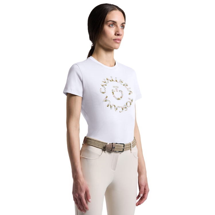T-Shirt Cavalleria Toscana Floral Embroidery BLANC