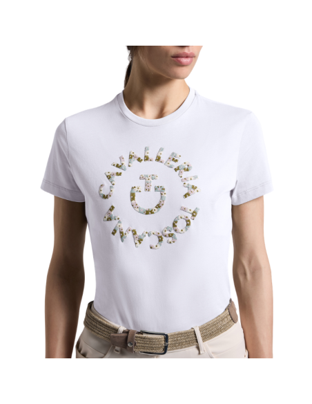 T-Shirt Cavalleria Toscana Floral Embroidery BLANC