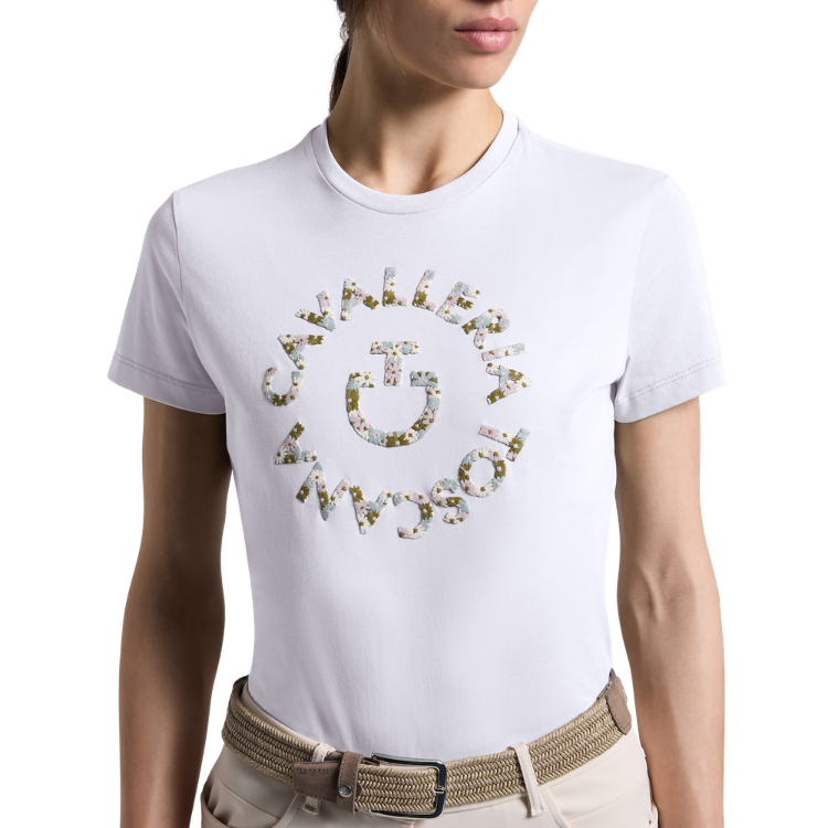 T-Shirt Cavalleria Toscana Floral Embroidery BLANC
