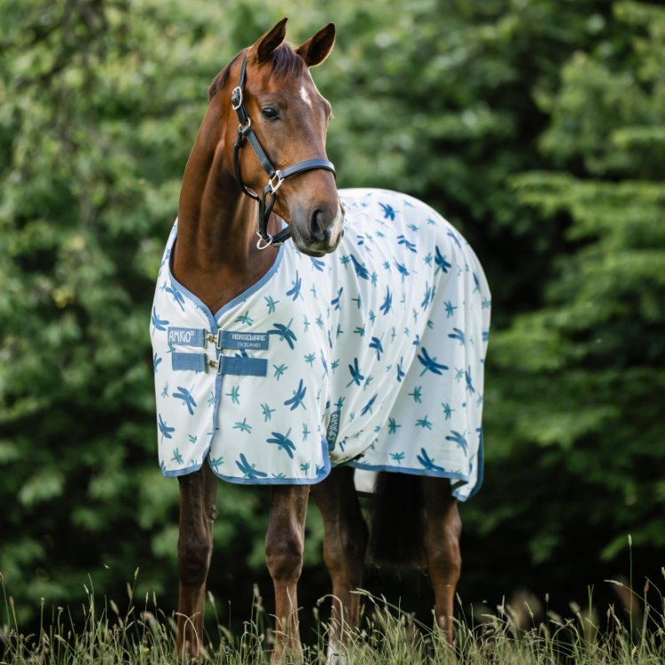 Couverture Anti-Mouches Horseware Amigo Bug Rug LIBELLULES/ARGENT/BLEU