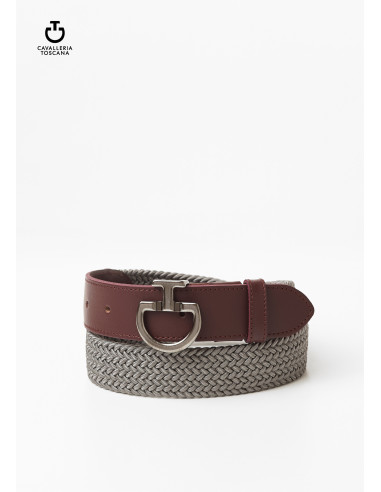 Ceinture Cavalleria Toscana Man's Elastic GRIS/CUIR BORDEAUX