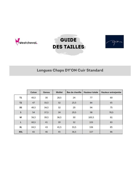Guide Des Taillles Longues Chaps Dy'On Cuir Standard Paille