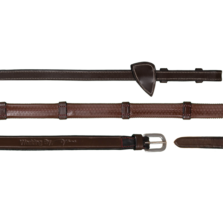 Rênes Dy'on Working Caoutchouc 1/2" Avec 7 Arrêtoirs brun