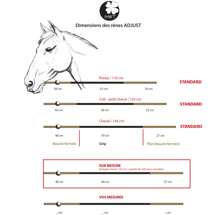 Rênes IHWT Adjust Grip guide des tailles