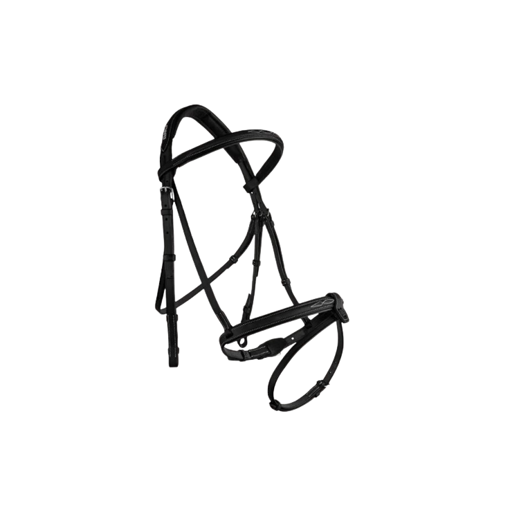 Bridon CWD doublé 1/2 rond muserolle française surpiqué Noir