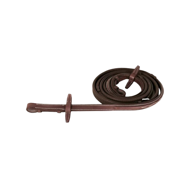Rênes CWD Caoutchouc 1/2 Rond Surpiqué châtaigne