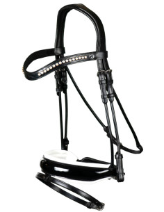 Bridon Dy'on Muserolle Combinée Large Vernie Doublure Blanche Dressage noir