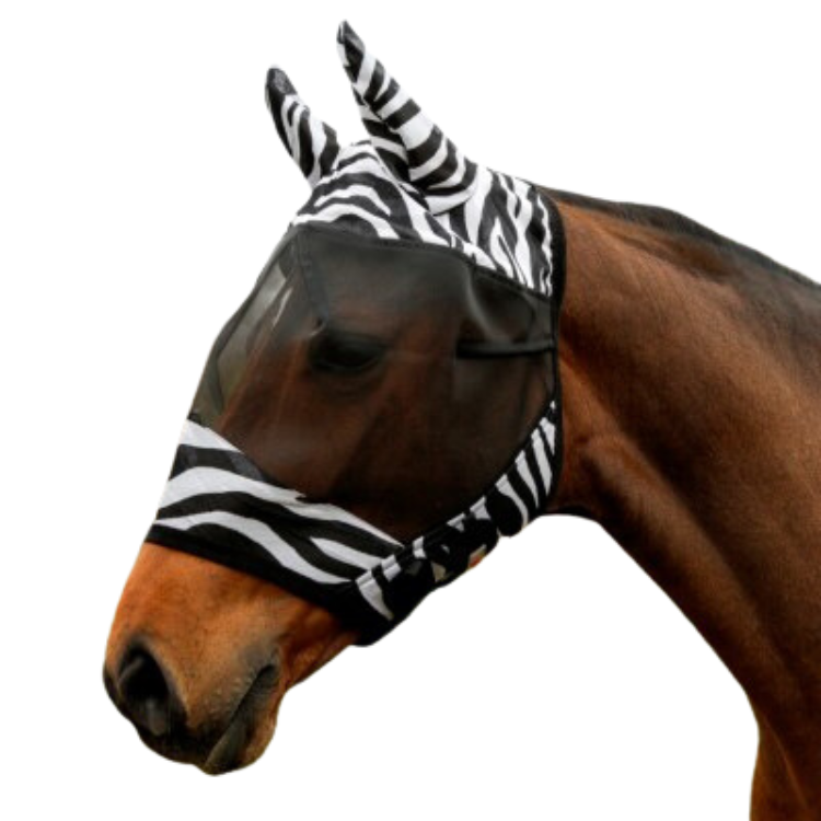 Masque Anti-mouches HKM Zèbre – Avec Nez Amovible, Taille Poney Shetland, Lavable, En Polyester