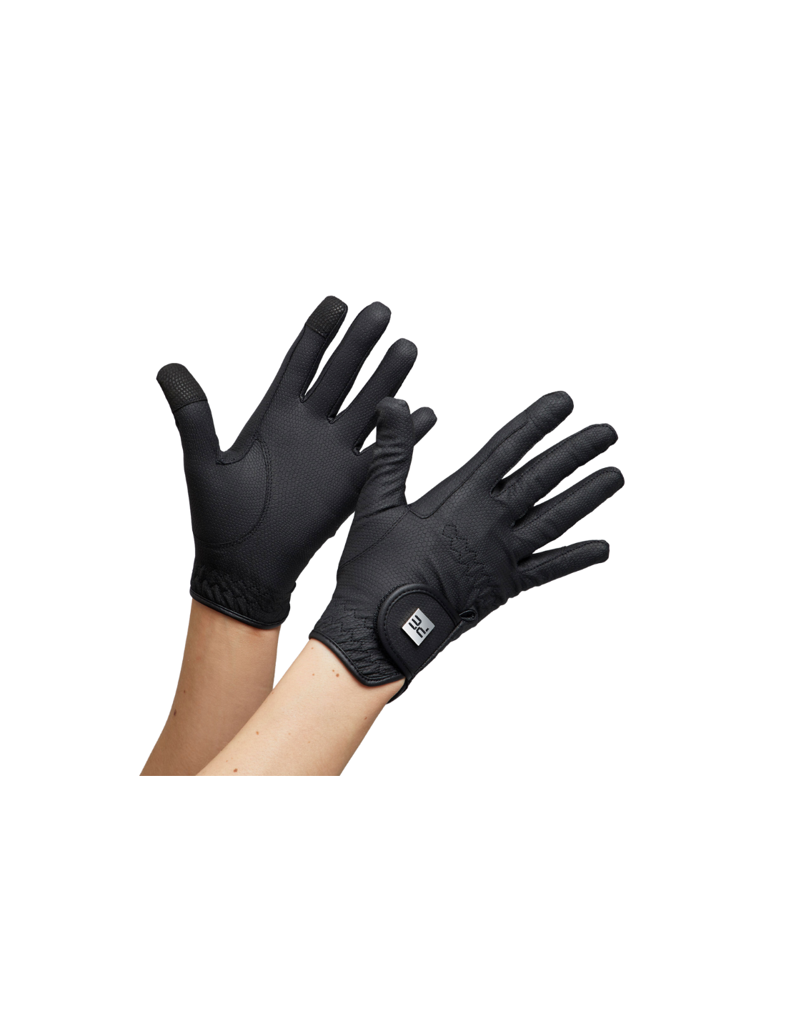 Gants D'équitation HKM Hobby Horsing - Noir/Gris - Taille 12 - Rembbourrage Léger - Fermeture Velcro - Respirants