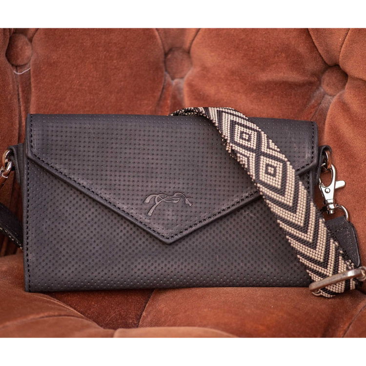 Pochette téléphone Pénélope cuir noir perforé