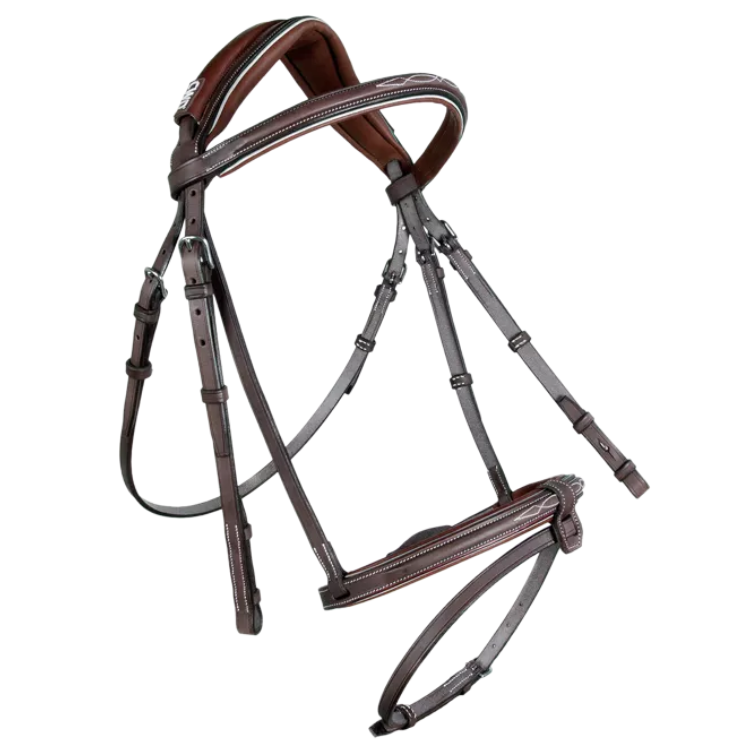 Bridon CWD Anatomique Mademoiselle Muserolle Française ARGENT/CHATAIGNE