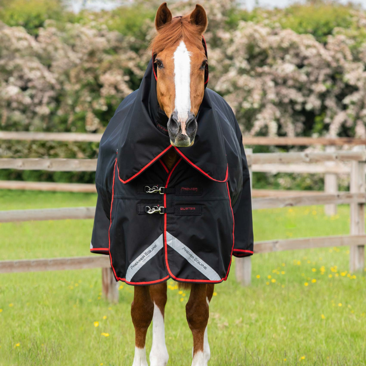 SUNRIDE Couverture D'hiver Pour Cheval 250g (Helsinki) - Réfléchissante, 1200D Ripstop - Partie Couvrant Le Cou En Option - Peut être Combinée Avec Des Sous-couvertures (145 Cm, Noir/Gris