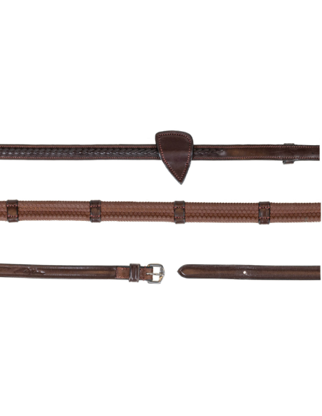 Rênes Dy'on Caoutchouc 1/2"Avec 7 Arrêtoirs Avec Finition Tressée NEC  brun