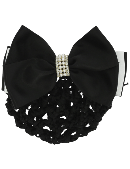 Résille Pour Cheveux Equithème Avec Barette Perle Noir/Blanc