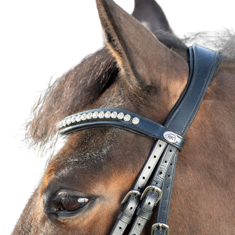 Bridon Horsecode Black Magic – Vernis Noir, Strass Rivoli – Taille Cob Plein Sang