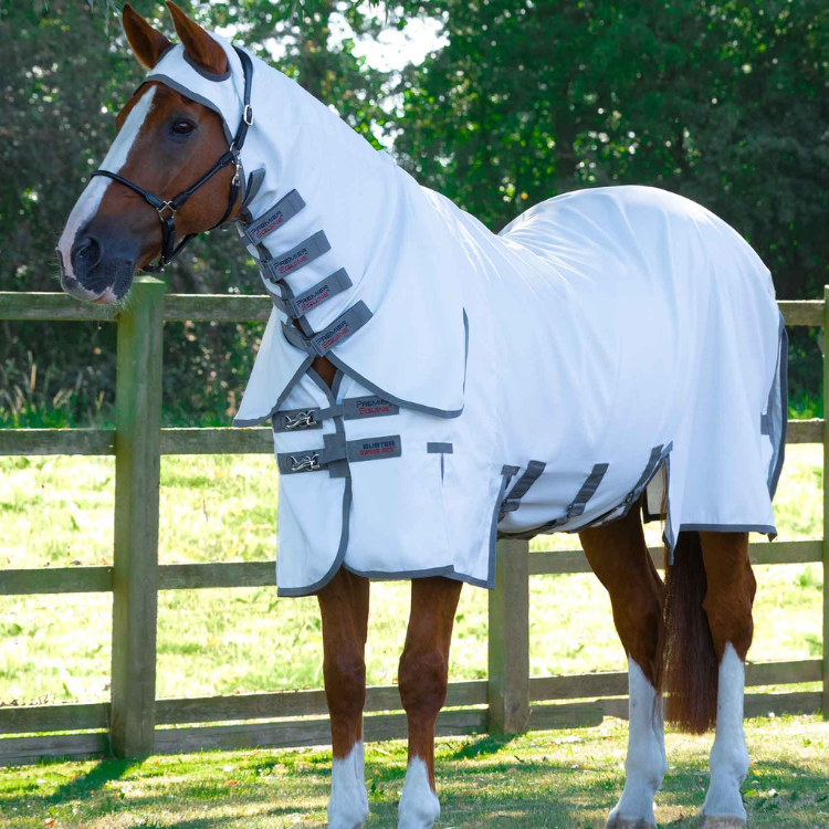 Couverture Anti-Mouches Premier Equine Sweet Itch Buster Avec protection ventrale Blanc