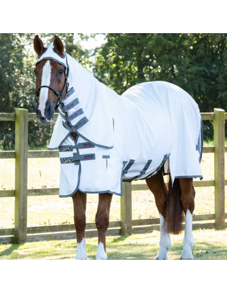 Couverture Anti-Mouches Premier Equine Sweet Itch Buster Avec protection ventrale Blanc