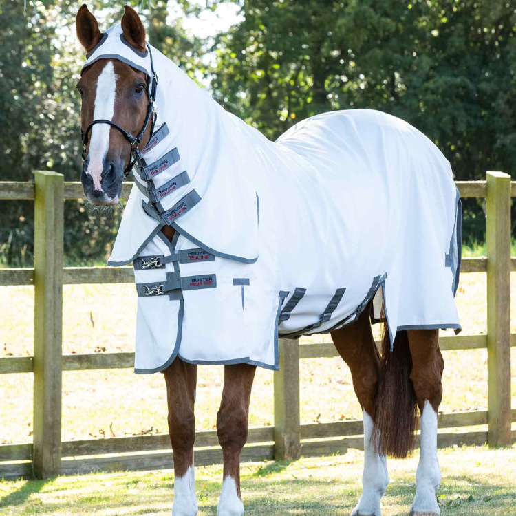 Couverture Anti-Mouches Premier Equine Sweet Itch Buster Avec protection ventrale Blanc