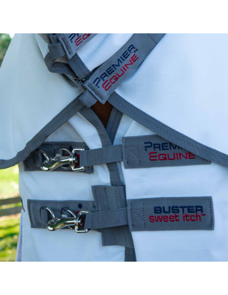 Couverture Anti-Mouches Premier Equine Sweet Itch Buster Avec protection ventrale Blanc