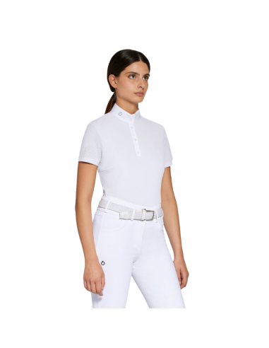 Polo Cavalleria Toscana Perforated Jersey S/S Button BLANC