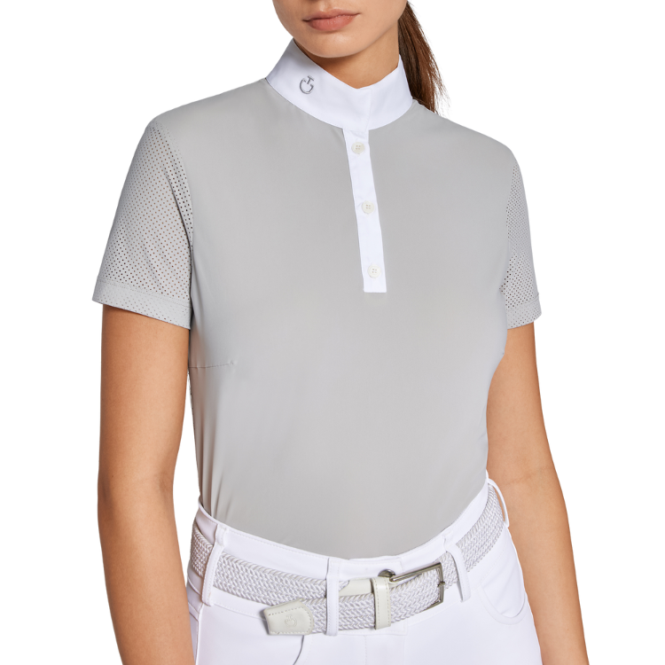 Polo Cavalleria Toscana Perforated Jersey S/S Button GRIS CLAIR