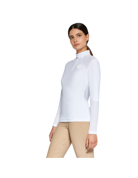 Polo Cavalleria Toscana Perforated Insert L/S Zip BLANC
