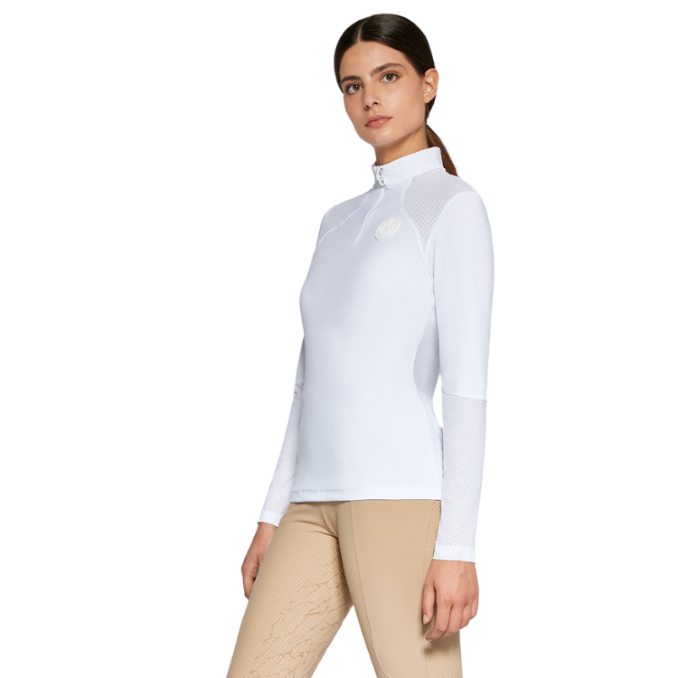 Polo Cavalleria Toscana Perforated Insert L/S Zip BLANC