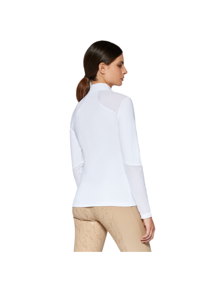 Polo Cavalleria Toscana Perforated Insert L/S Zip BLANC
