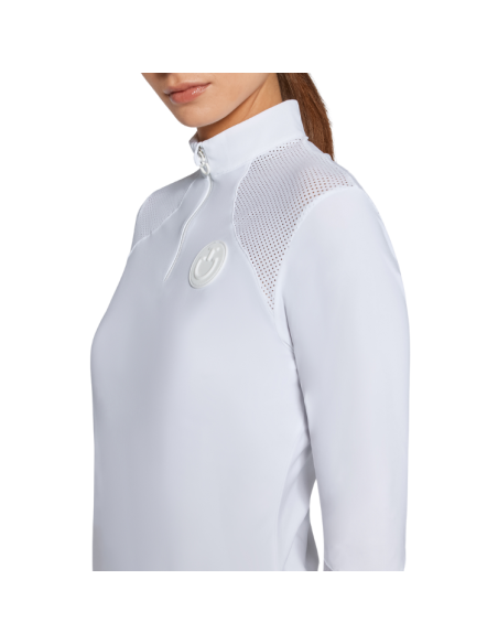Polo Cavalleria Toscana Perforated Insert L/S Zip BLANC