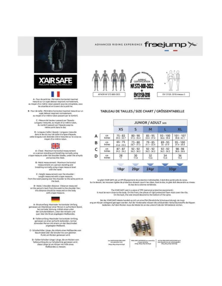 Gilet Airbag Free Jump X'Air Safe Guide des tailles