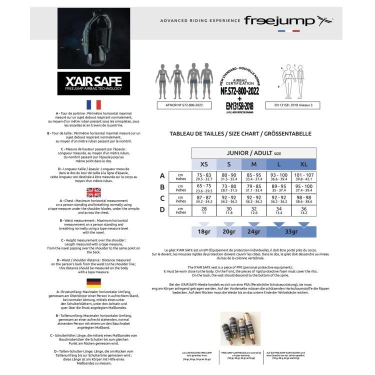 Gilet Airbag Free Jump X'Air Safe Guide des tailles