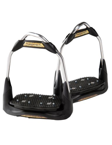 Étriers Freejump Air's Edition Dressage Noir/or, plancher plat, œil orienté, noir