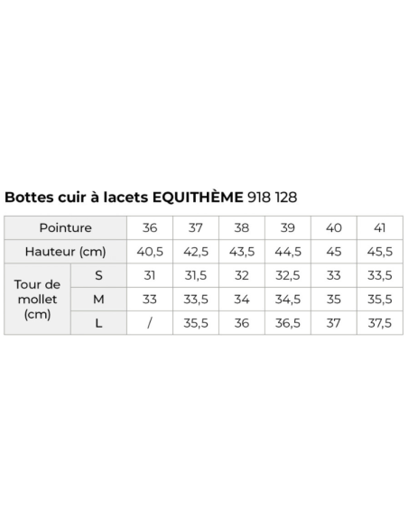 Bottes Equithème En Cuir À Lacets Guide des tailles