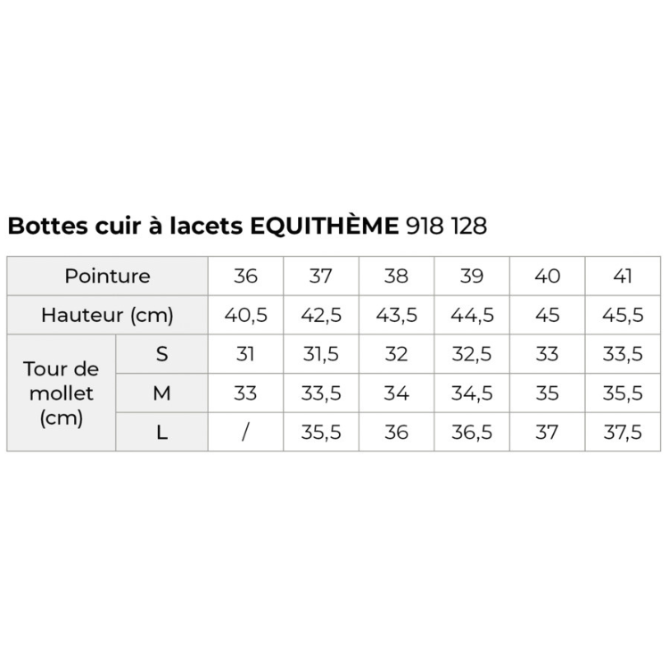 Bottes Equithème En Cuir À Lacets Guide des tailles