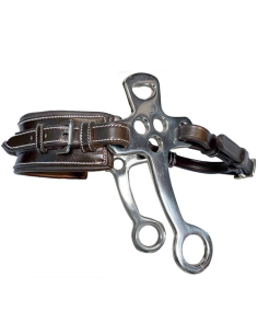Hackamore Jump'In Nez Rectangle Cuir Branches Courtes Et Plates Poney Noir 2