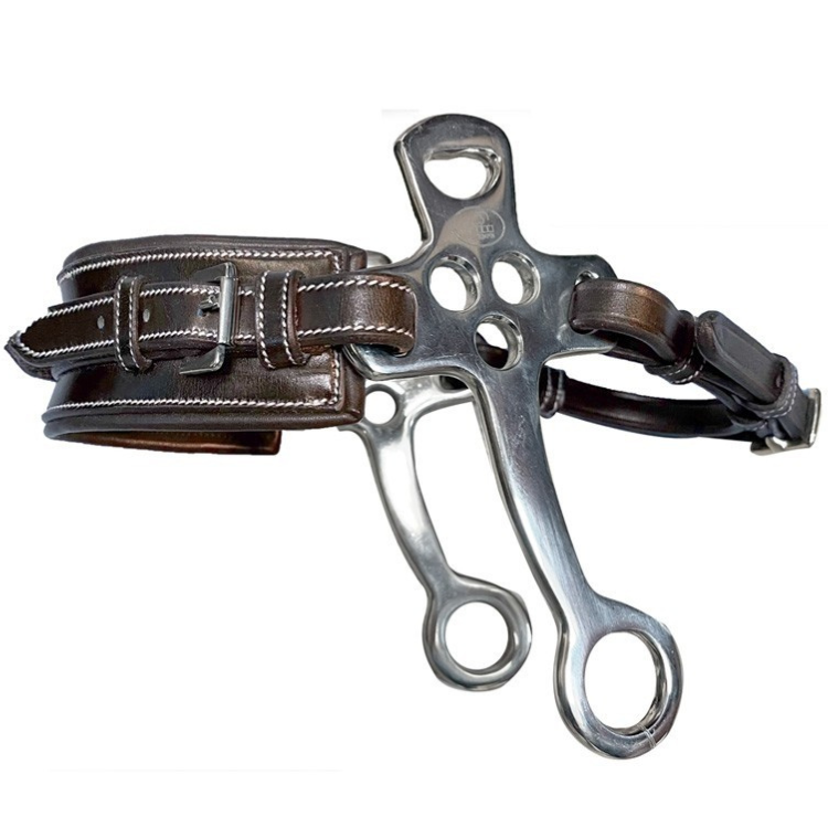 Hackamore Jump'In Nez Rectangle Cuir Branches Courtes Plates Havane