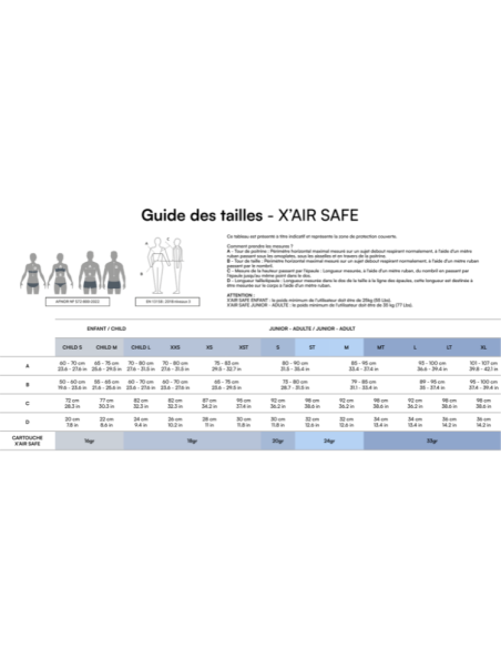 Gilet Airbag Freejump X'Air Safe Enfant Guide des tailles